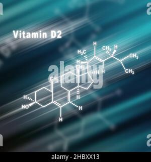 Vitamin D2, strukturelle chemische Formel futuristischer Hintergrund Stockfoto