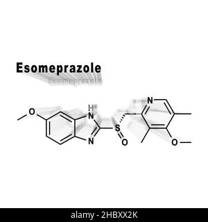 Esomeprazol, reduziert Magensäure strukturelle chemische Formel auf weißem Hintergrund Stockfoto