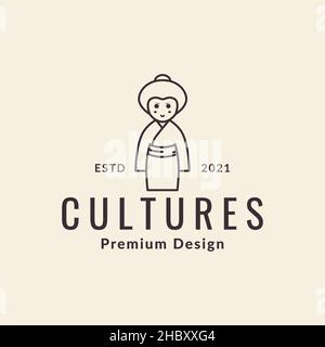 Nette Dame asiatische Kultur Linie Logo Design Vektor Grafik Symbol Symbol Zeichen Illustration kreative Idee Stock Vektor