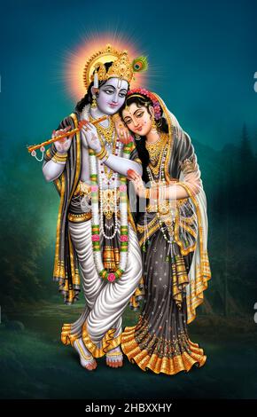 Radha getröstet von Krishna Poster Hindu gott Kunst Malerei Stockfoto