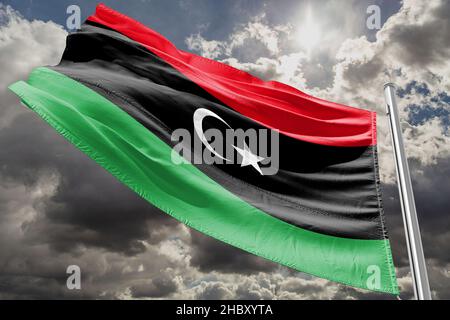 Die Flagge Libyens wurde ursprünglich 1951 nach der Gründung des Königreichs Libyen eingeführt. Stockfoto