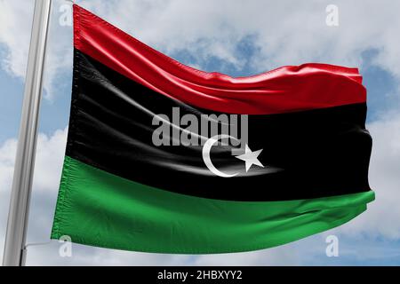 Die Flagge Libyens wurde ursprünglich 1951 nach der Gründung des Königreichs Libyen eingeführt. Stockfoto