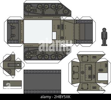 Das Papiermodell einer alten Khaki-grünen Selbstfahrlafene Stock Vektor