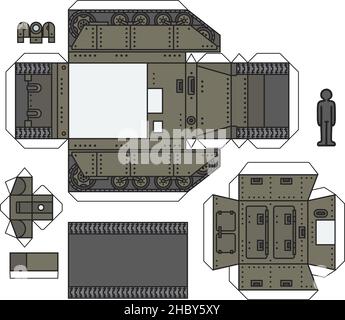 Das Papiermodell einer alten Khaki-grünen Selbstfahrlafene Stock Vektor