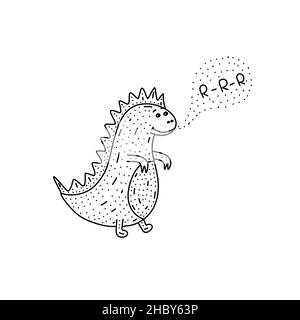 Handgezeichnetes Dinosaurier-Symbol im Doodle-Stil. Cartoon Dinasaur Vektor-Symbol für Web-Design isoliert auf weißem Hintergrund Stock Vektor