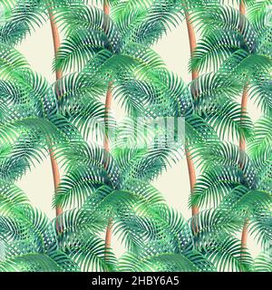 Aquarell Hintergrund mit tropischen Palmen nahtlose Muster. Aquarell handgezeichnete Handflächen im Vintage-Stil. Druck für Textil, Stoff, w Stockfoto