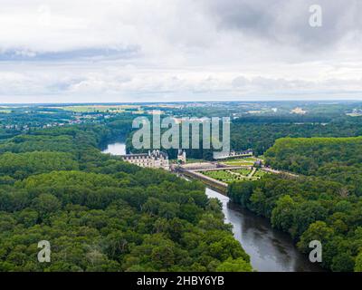 Luftaufnahme von Chenonceau catle, loire et cher, frankreich Stockfoto