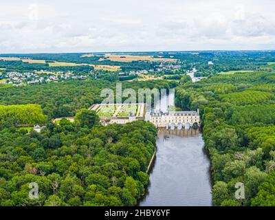 Luftaufnahme von Chenonceau catle, loire et cher, frankreich Stockfoto