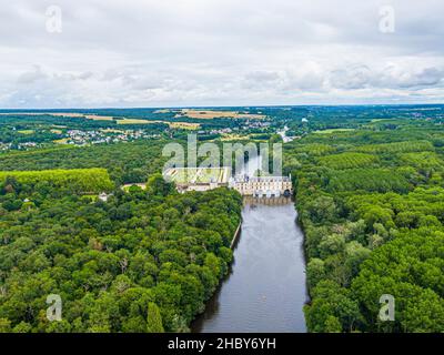 Luftaufnahme von Chenonceau catle, loire et cher, frankreich Stockfoto