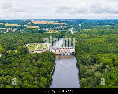 Luftaufnahme von Chenonceau catle, loire et cher, frankreich Stockfoto