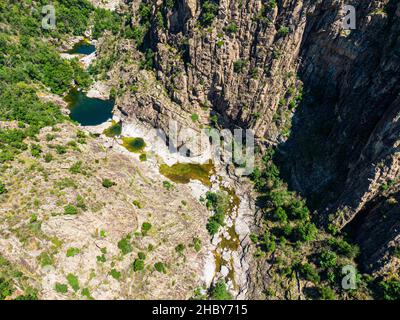 Luftaufnahme der wilden natürlichen Pools, Chassezac Fluss, in lozere, Frankreich Stockfoto