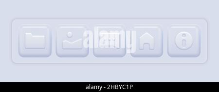 Weiße 3D Symbole. App-Basis-UI-Set. Vektorgrafik Stock Vektor