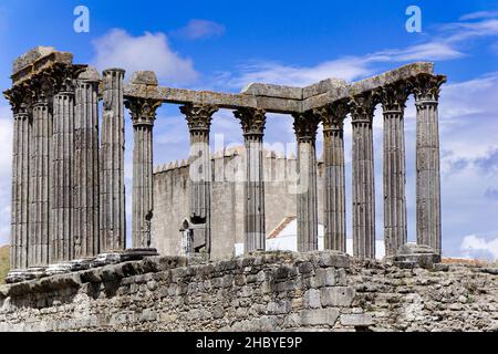 Templo Romano in Evora, römische Diana, Tempel, Evora, UNESCO-Weltkulturerbe, Alentejo, Potugal Stockfoto