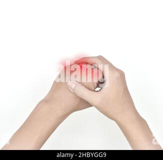 Metacarpophalangealgelenke Entzündung. Konzept und Idee von rheumatischer Arthritis, Schwellung der Handgelenke oder Arthralgie. Stockfoto