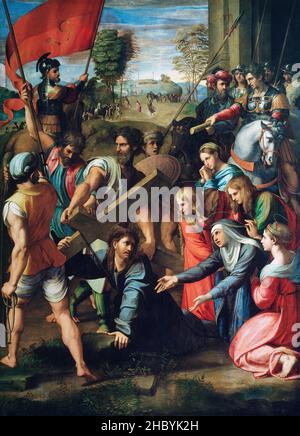 Raphael / Rafaello - Christus fällt auf dem Weg nach Golgatha (ca. 1516) berühmtes Gemälde. Stockfoto