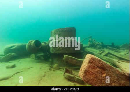 Schiffswrack Überreste eines alten Holzdampfers im Lake Superior Stockfoto