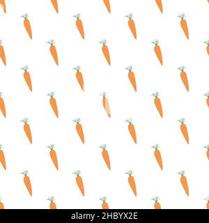 Karottengemüse nahtloses Muster. Vegetarisch gesunde Bio-Lebensmittel Hintergrund, Vegan Bio-Öko-Produkte. Vektorgrafik. Stock Vektor