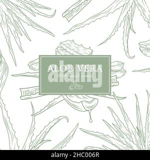 Handgezeichnete Aloe Vera Karte. Abstrakter Vektor Aloe Sketch Hintergrund mit klassischem Retro Typografie. Isoliert. Stock Vektor