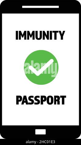Impfpass-App auf Smartphone-Vektor - Impfpass-Anwendung auf mobilen Geräten mit Anzeichen für Immunität von Covid-19 für sichere Reisen Stock Vektor