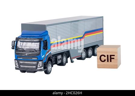 CIF Cost Insurance and Freight Akronym on Cube, grundlegende Bezeichnung für Fracht und Versand. Stockfoto