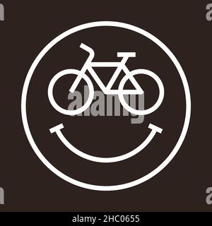 Bike Smiley Icon, Cycling Smiley Emoji auf dunklem Hintergrund Stockfoto