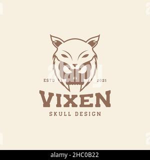 Schädel mit Fuchs vintage Logo Design Vektor Grafik Symbol Symbol Zeichen Illustration kreative Idee Stock Vektor