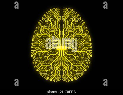 Gedruckte Schaltung in Form eines menschlichen Gehirns Stockfoto