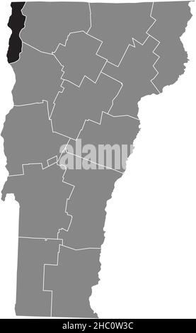 Schwarz markierte Standortkarte des Grand Isle County in grauer Verwaltungskarte des Bundesstaates Vermont, USA Stock Vektor