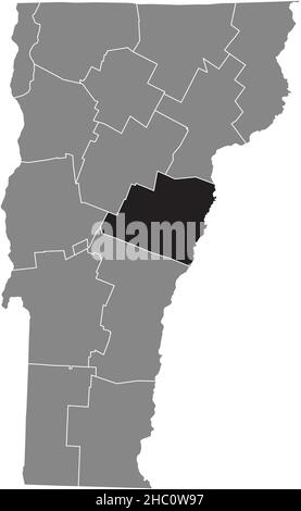 Schwarz markierte Standortkarte des Orange County in grauer Verwaltungskarte des Bundesstaates Vermont, USA Stock Vektor