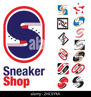 S Letter Based Sneaker Schuhe Shop Vektor-Illustration. Stock Vektor