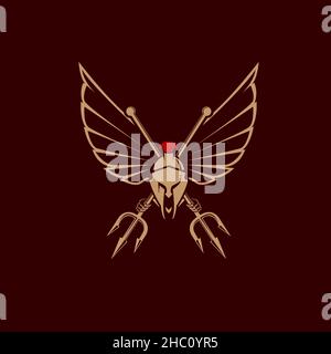 Spartan Tridentes kombiniert mit Flügeln Emblem Vektor-Illustration Stock Vektor