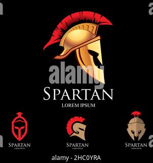 Spartanischer Helm Thema Logo-Set. vektor Stock Vektor