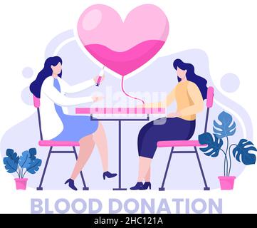 Liebe wohltätige Zwecke oder Blutspenden durch ein Team von Freiwilligen, die zusammenarbeiten, um Spenden für Poster oder Banner in flacher Gestaltung Illustrati zu sammeln und zu helfen Stock Vektor