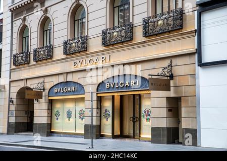 Bvlgari Bulgari Luxusgeschäft in Castlereagh Straße, Sydney Stadtzentrum, NSW, Australien Verkauf von Schmuck und Luxus-Lederwaren Stockfoto