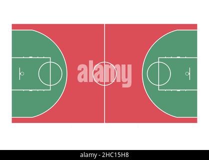 Basketballfeld-Layout mit Markierungen. Draufsicht. Roter und grüner Boden. Vektor Stock Vektor