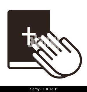 Betende Hände und bibel. Gebetsbild isoliert auf weißem Hintergrund Stockfoto