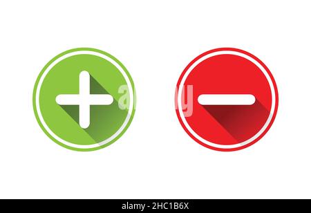 Grüne Plus- und rote Minus-flache Vektor-Symbole.Kreissymbole fügen und löschen Tastenzeichen für Abstimmung, Entscheidung, Web, Logo, App, UI.-Abbildung Stock Vektor