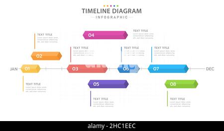 Infografik-Vorlage für Unternehmen. 12 Monate moderner Timeline-Diagramm-Kalender mit 3D Feldern. Stock Vektor