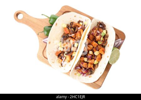 Konzept von leckeren Speisen mit Taco isoliert auf weißem Hintergrund Stockfoto