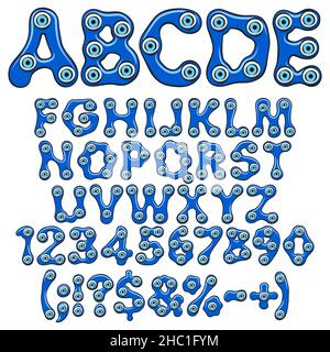 Alphabet, Zahlen und Zeichen mit dem Amulett der Augen von fatima, blaues Auge, nazar. Isolierte Vektorobjekte auf weißem Hintergrund. Stock Vektor