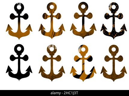 Set mit Ankern für Tapeten und Verpackungen sowie Bettwäsche und Geschenke und Karten Stockfoto