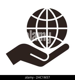 Symbol „Globus in Hand“. Symbol für Erde speichern isoliert auf weißem Hintergrund Stockfoto