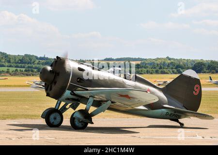 Polikarpov I-16 Rata Jagdflugzeug der Sowjetischen Luftwaffe. Winziges russisches Kampfflugzeug aus dem zweiten Weltkrieg auf der Flugschau der Flying Legends in Duxford Stockfoto