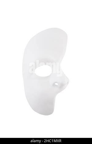 Weißes Phantom der Oper Halbmaske isoliert auf weißem Hintergrund mit Beschneidungspfad Stockfoto