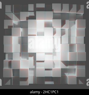 Futuristisches hochauflösendes 3D-Render realistischer weißer Blöcke im Raster mit dynamischem Licht und Schatten. Perfekt für den Hintergrund Stockfoto