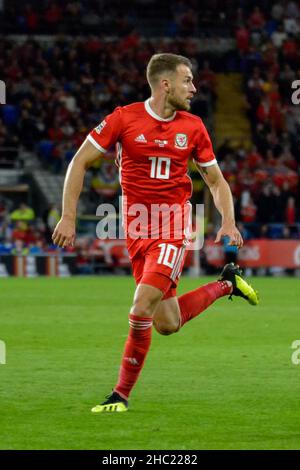 Cardiff, Wales. 6. September 2018. Aaron Ramsey aus Wales in Aktion während des Spiels der UEFA Nations League Group B4 zwischen Wales und der Republik Irland am 6. September 2018 im Cardiff City Stadium in Cardiff, Wales, Großbritannien. Quelle: Duncan Thomas/Majestic Media. Stockfoto