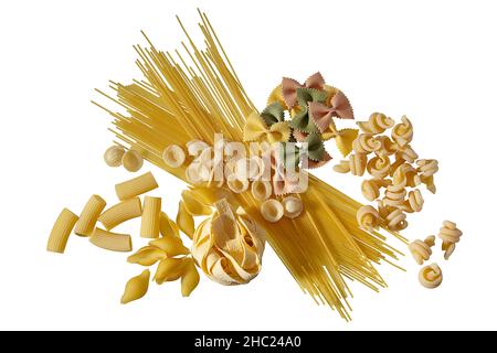 Pasta Kollektion Stock Foto Italien, Pasta, Multi Color, White Hintergrund, ausgeschnitten, getrocknete Lebensmittel Stockfoto