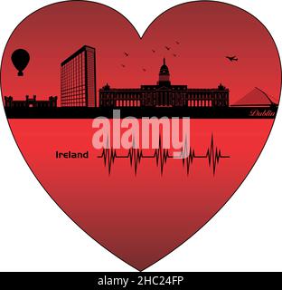 Dublin im Herzen - Illustration, Vector City Skyline Silhouette, Dublin Irland Stock Vektor