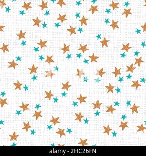 Vektor-Sterne streuen Doodle nahtlose Muster mit Leinwand Hintergrund. Perfekt für Stoff-, Scrapbooking- und Tapetenprojekte. Stock Vektor