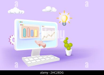 Datenanalyse, Dashboard und Business Finance Bericht. Investition oder Website SEO Bildschirm PC-Konzept. Stock Vektor
